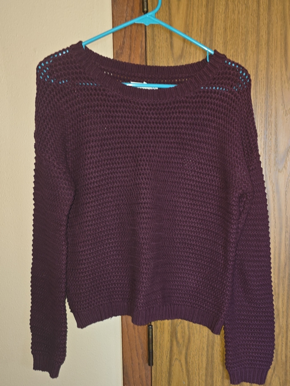 Aeropostale Plum Open-Knit Crewneck Sweater